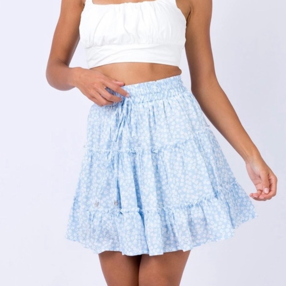 Princess Polly blue and white floral mini skirt